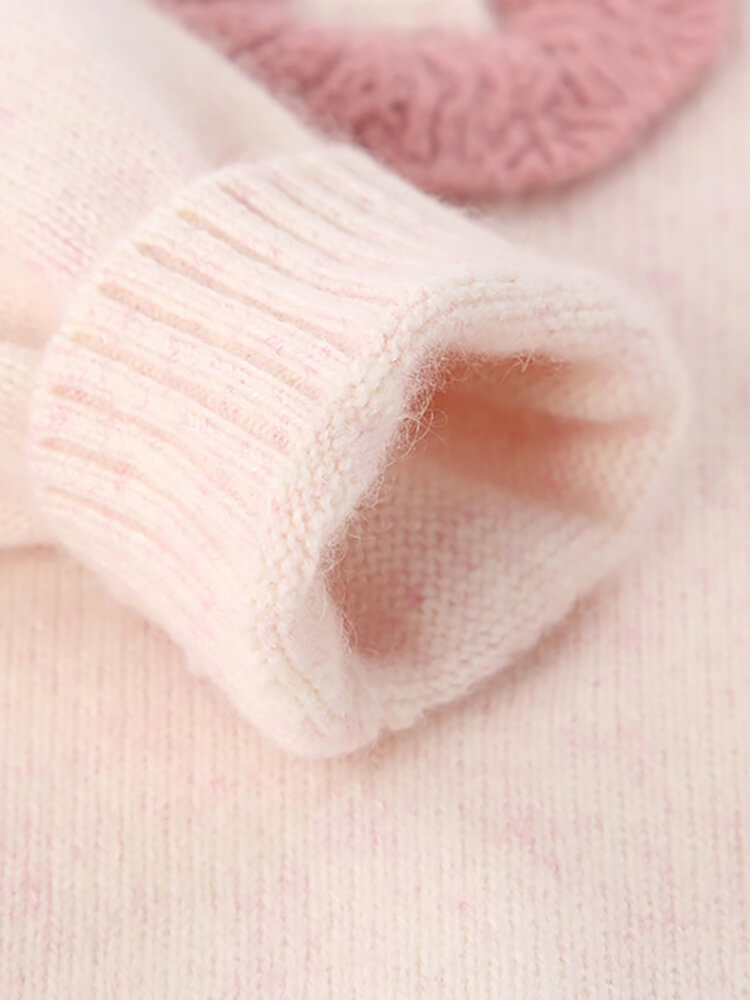 Girls Cream Pink Cashmere Sweater with Ruffled Contrast Collar